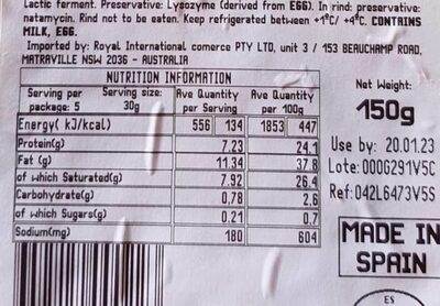 Spanish truffle cheese - Nutrition facts
