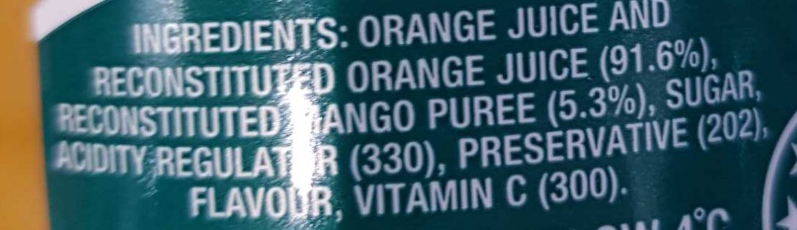 Orange & Mango Juice - Ingredients