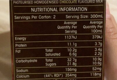 Oak chocolate milk - Nutrition facts