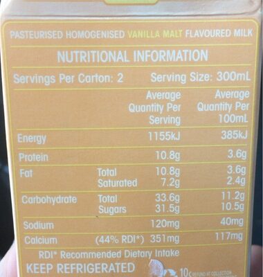 Vanilla  malt - Nutrition facts