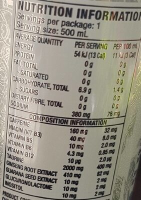 Monster Energy Zero Ultra - Nutrition facts