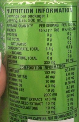 Monster Ultra Paradise - Nutrition facts