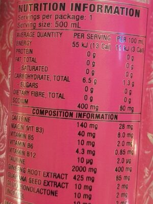 Monster Ultra Rosa - Nutrition facts