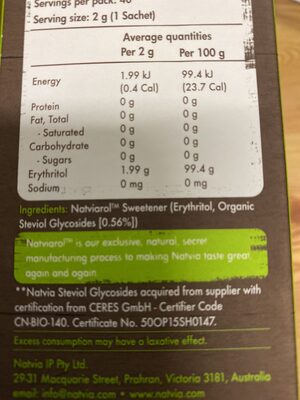 NatVia The 100% Natural Sweetener (organic) - Ingredients