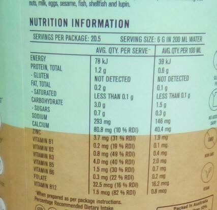 Vegetable broth - Nutrition facts