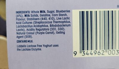 Liddell probiotic blueberry yoghurt - Ingredients