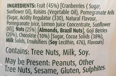 Goji berries,fruits,nuts & chocolate - Ingredients