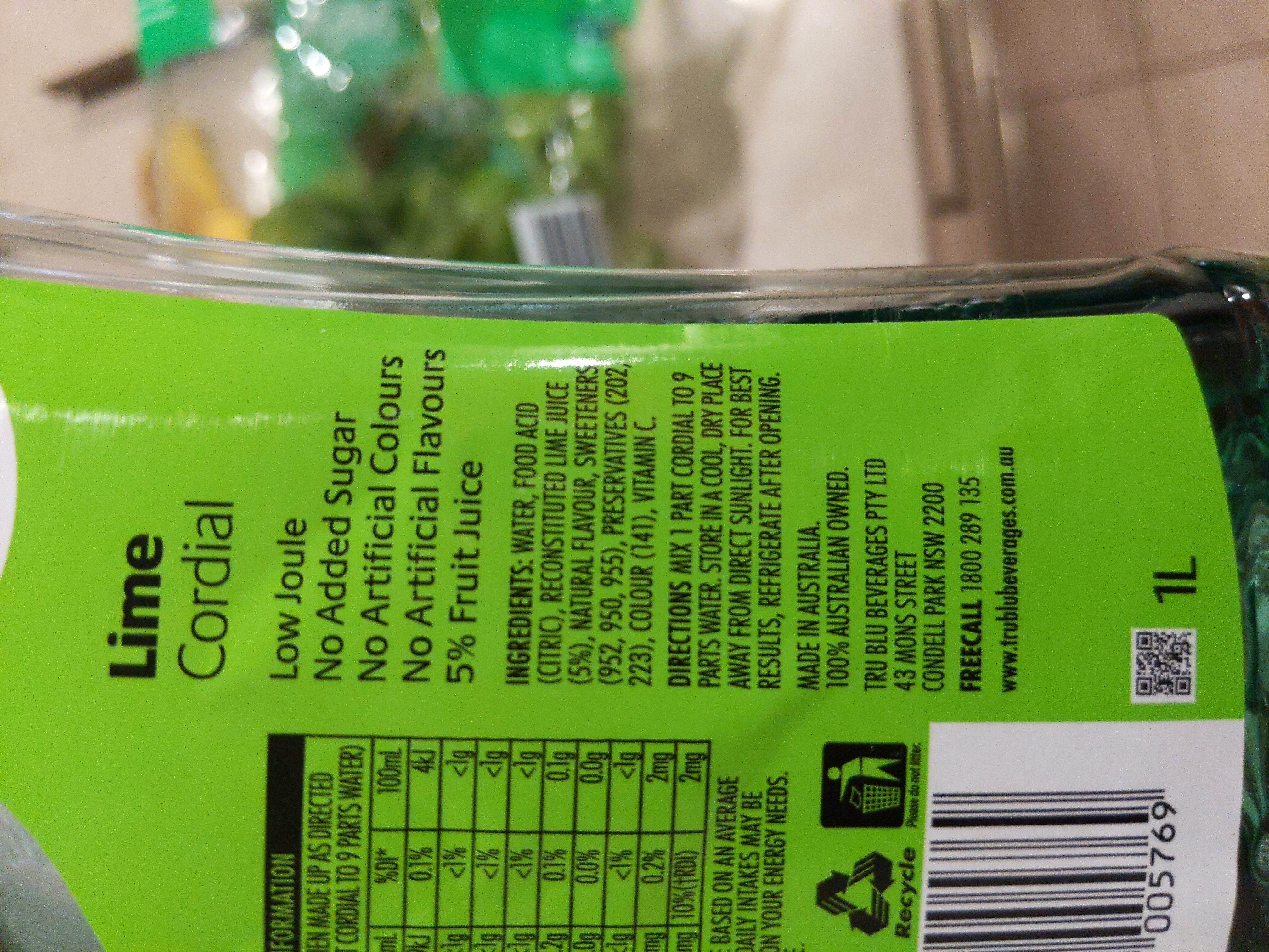 diet right lime cordial - Ingredients