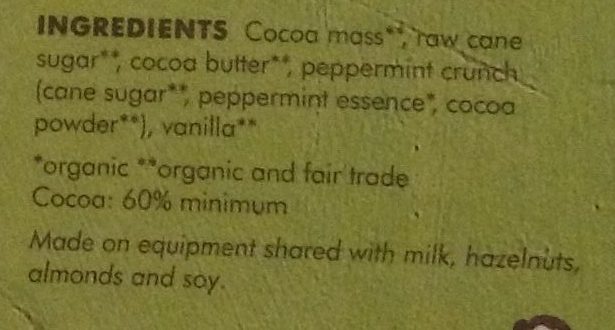Dark Mint Chocolate - Ingredients