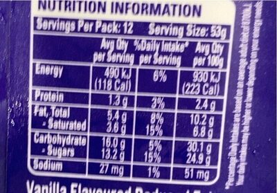 cadbury dairy milk icecream - Nutrition facts