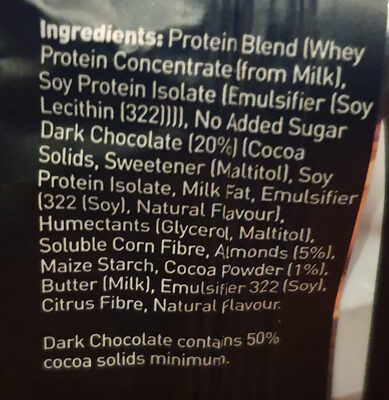 Dark chocolate and almonds protein bar - Ingredients - fr