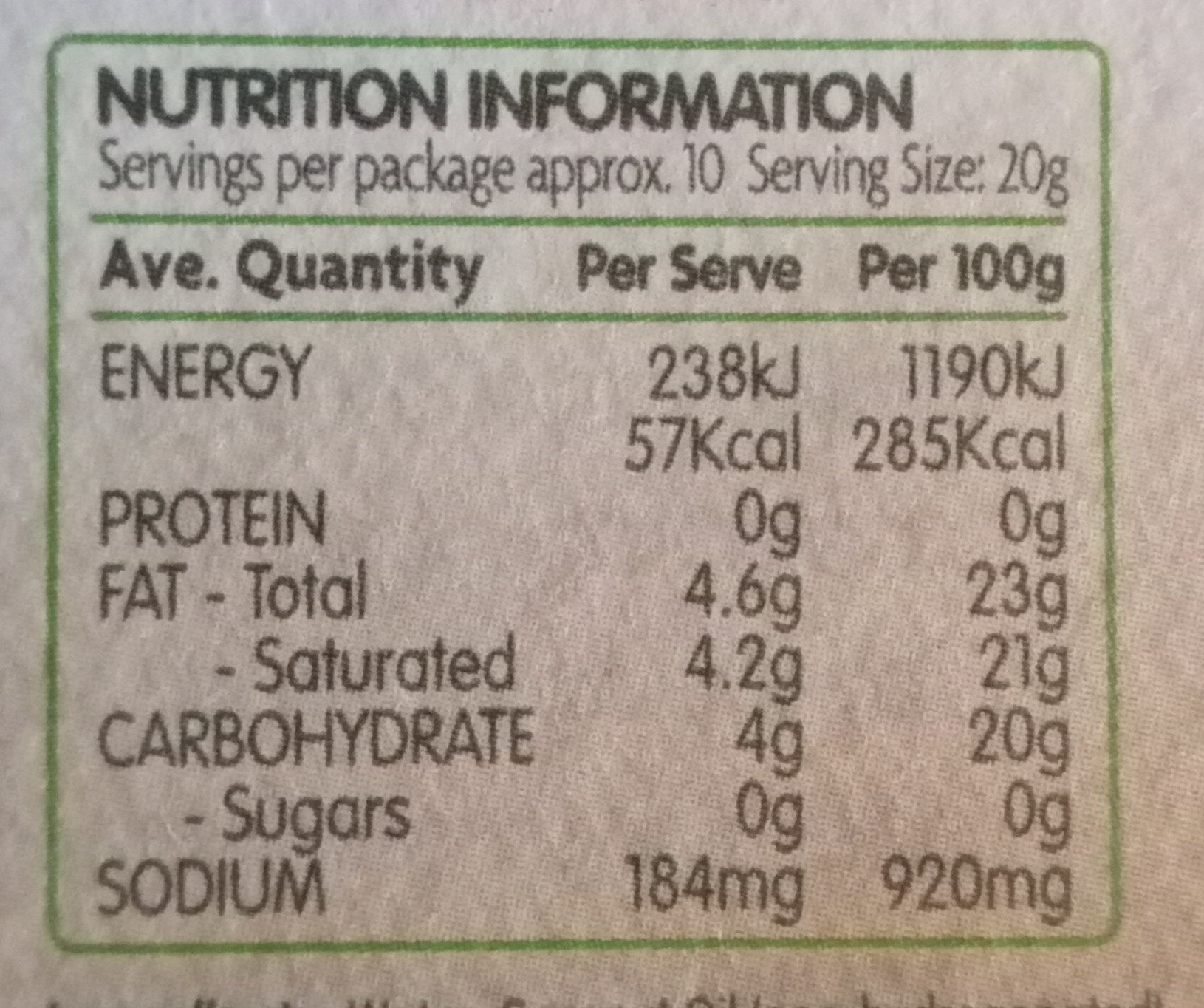 Bio cheese dairy free slices - Nutrition facts