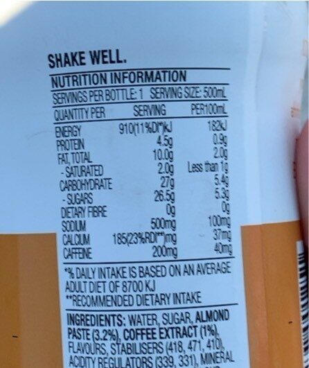 Iced coffee almond milk - Nutrition facts