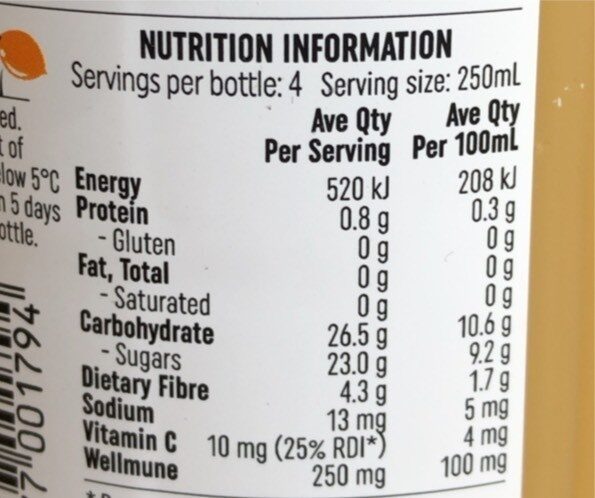 Immunity support - Nutrition facts