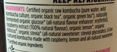 Organic Kombucha - Raspberry Lemonade - Ingredients