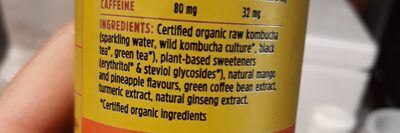 Kick Mango Pineapple Kombucha Based Energy Drink - Ingredients