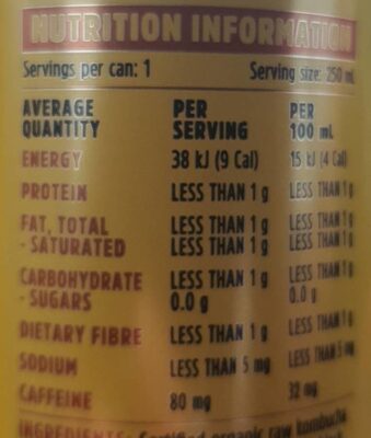 Kick Mango Pineapple Kombucha Based Energy Drink - Nutrition facts