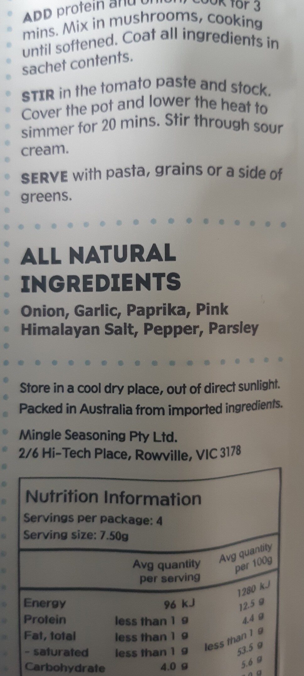 Hearty Stroganoff Spice Blend - Ingredients