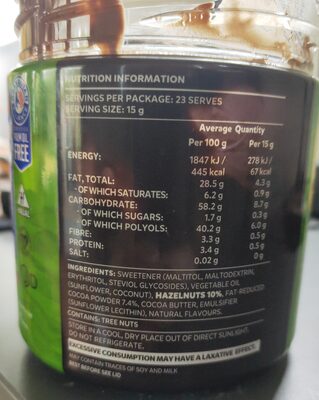 Hazelnut spread - Nutrition facts