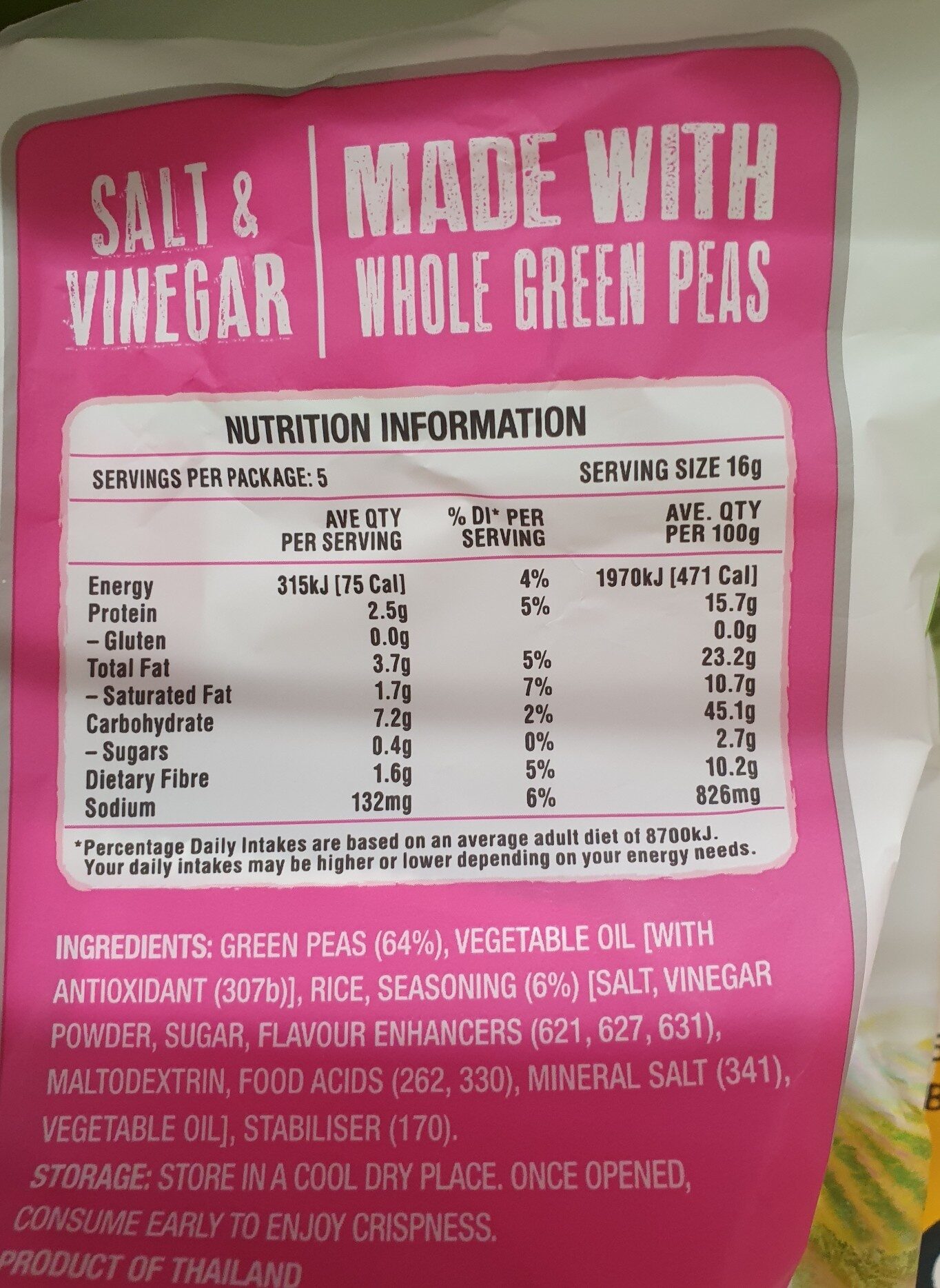 Baked pea crisps - Ingredients