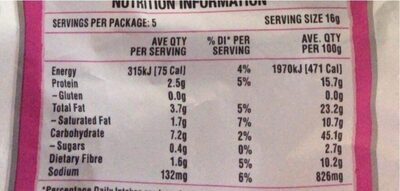Baked pea crisps - Nutrition facts
