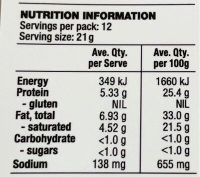 Organic cheddar - Nutrition facts