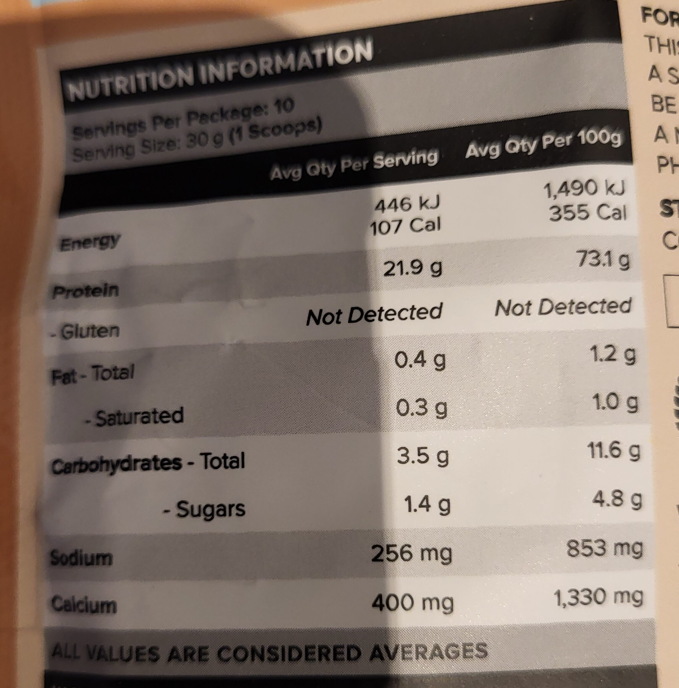 Protien shake salted caramel - Nutrition facts