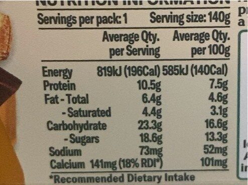 caramel slice flip yogurt - Nutrition facts