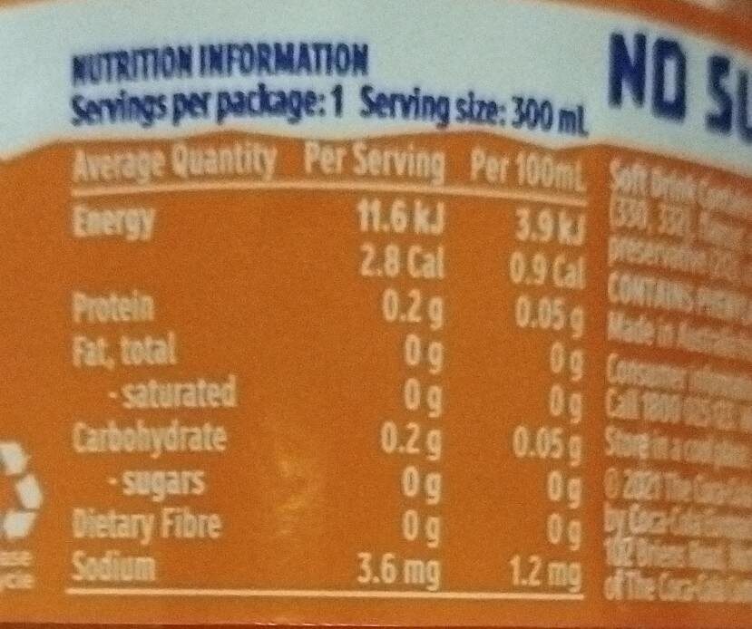 Fanta no sugar 300 mL - Nutrition facts