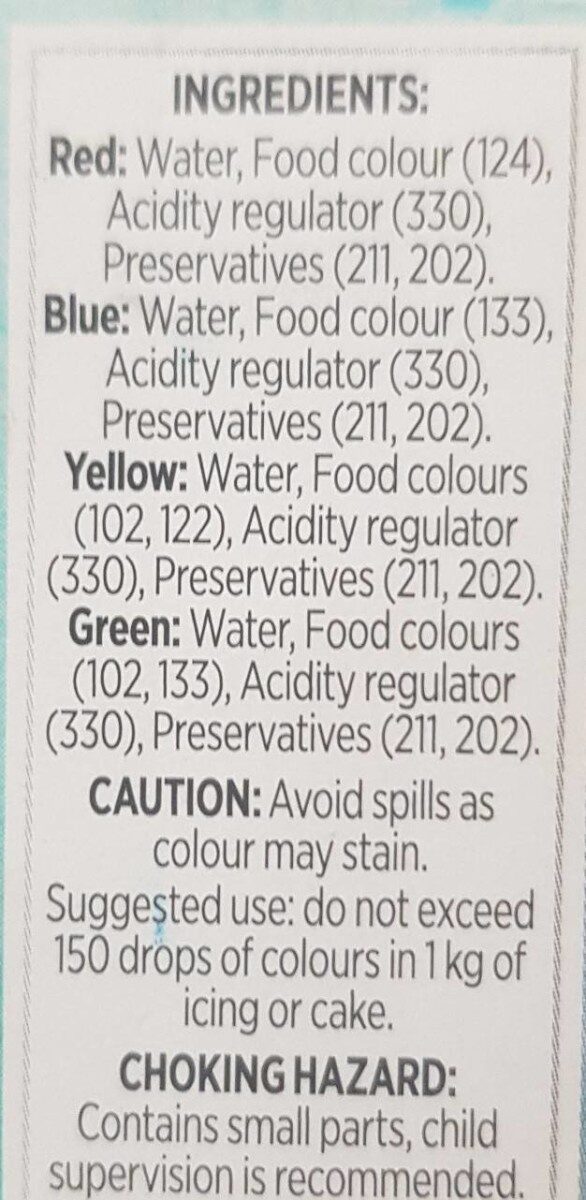 Colour Rainbow Food Colouring - Nutrition facts