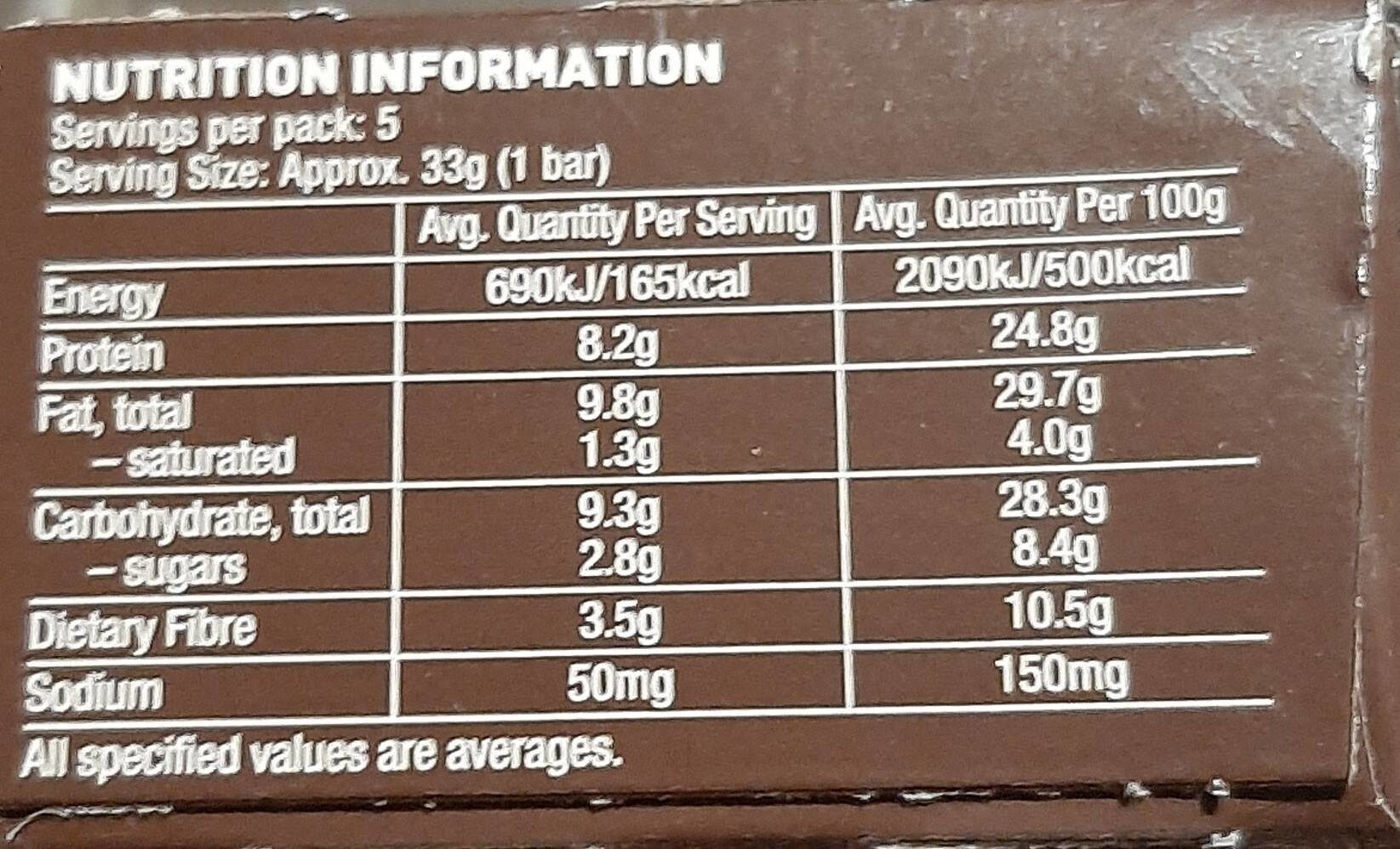 Nice & Natural Protein Nut Bars - Nutrition facts
