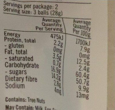 Wholefood balls - Nutrition facts