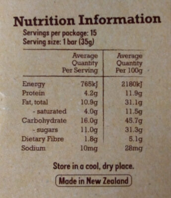 Dark Choc Cranberry Nut Bar - Nutrition facts