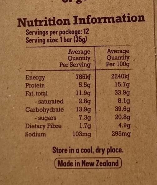 Nut bar Choc Peanut - Nutrition facts