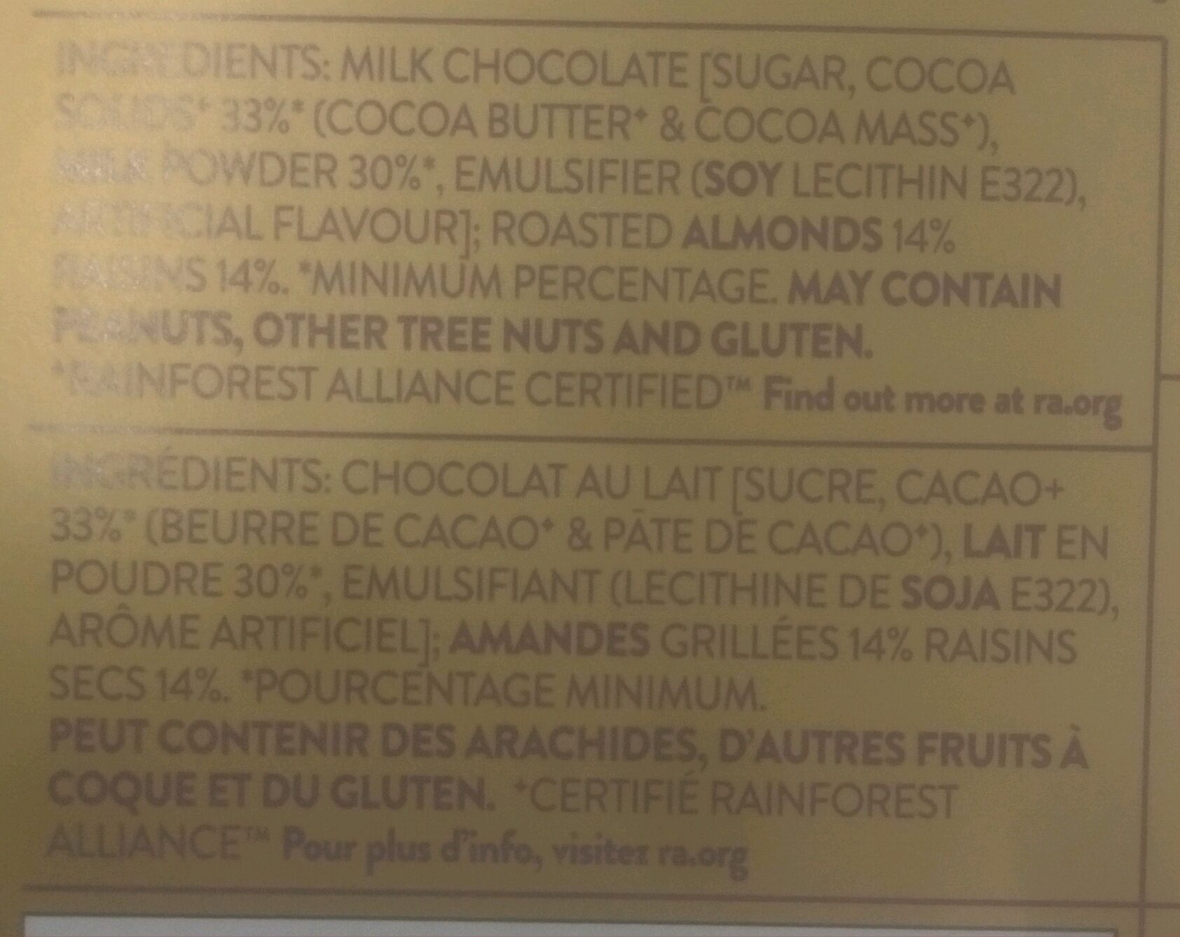 33% Cocoa Fruit and Nut Milk Chocolate Bar - Ingrédients
