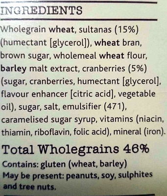 Bran Sultana & Cranberry - Ingredients