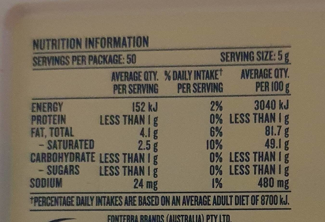 Buttersoft - Nutrition facts