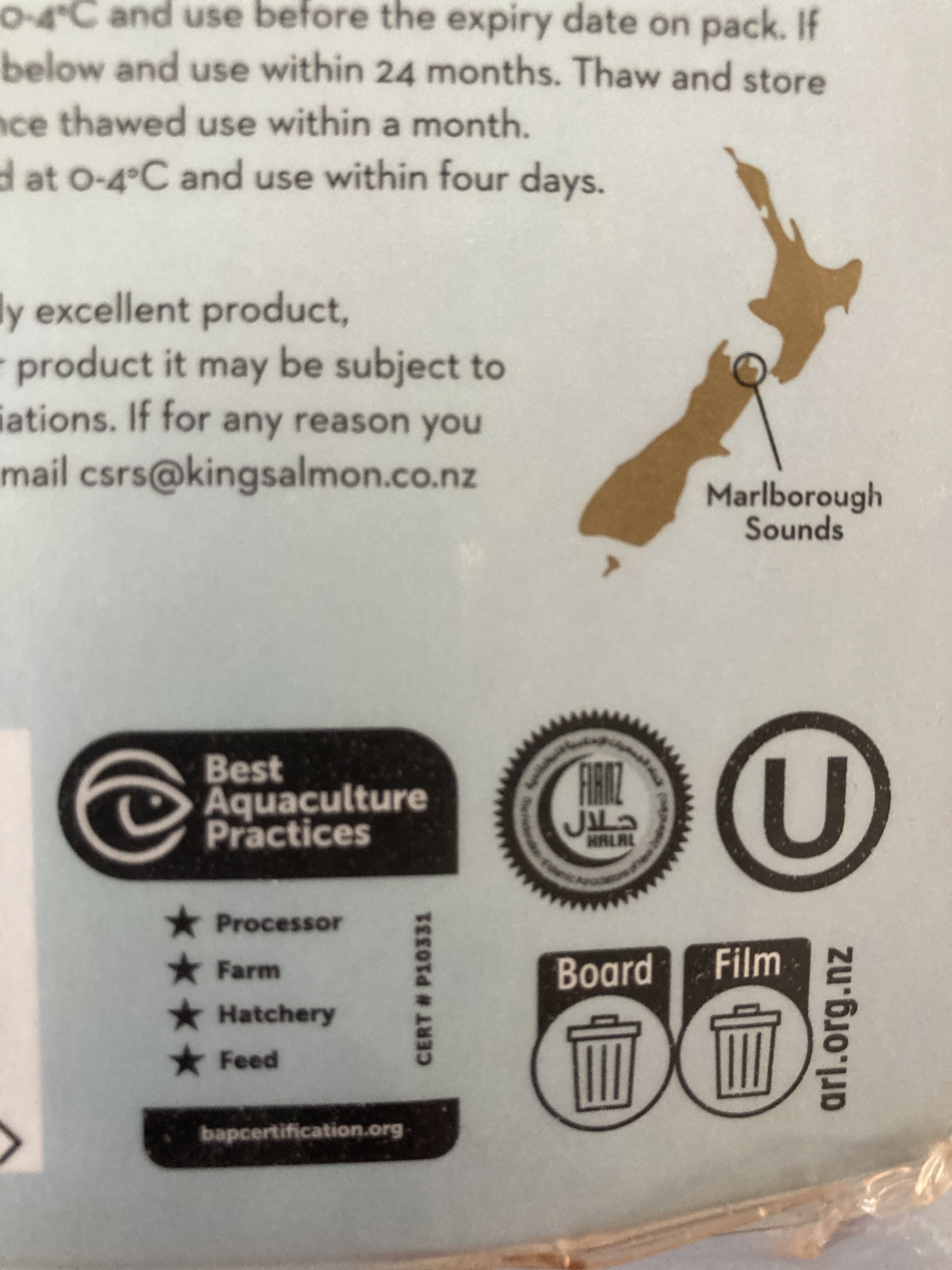 New Zealand King Salmon - Recycling instructions and/or packaging information