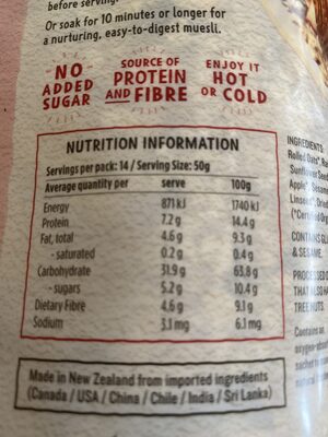 Untosted Muesli - Nutrition facts