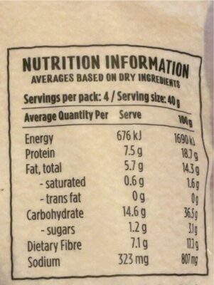 Organic Burger Mix - Nutrition facts