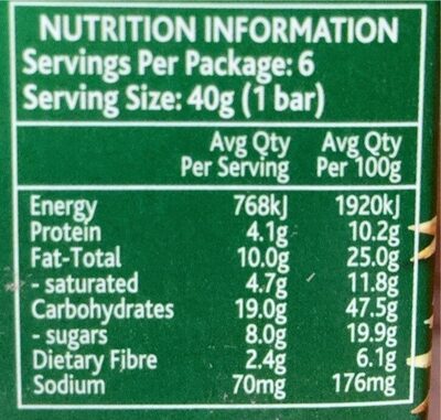 Mother Earth Oaty Slice Almonds And Grains 240g - Nutrition facts