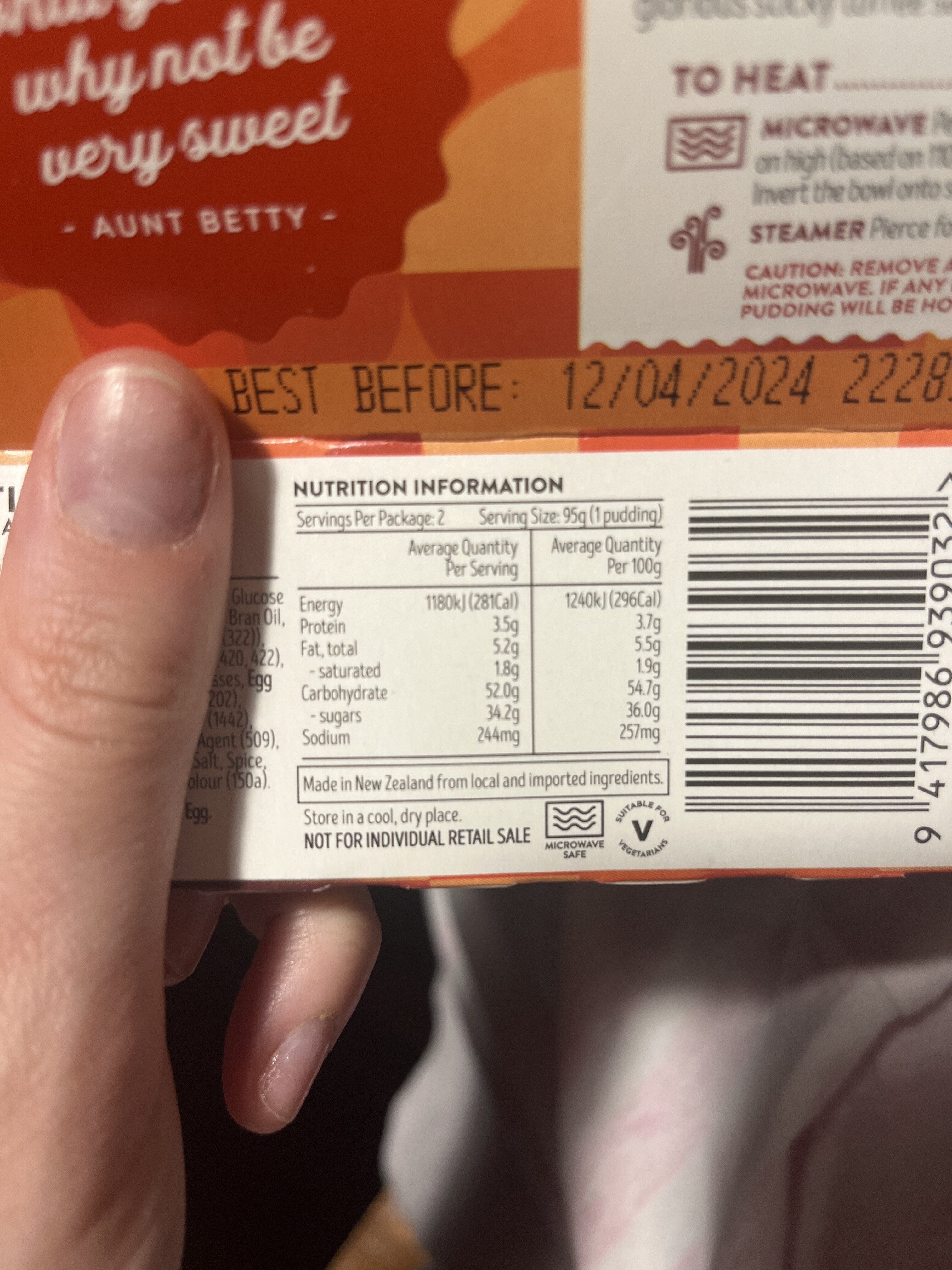 Sticky Date Steamed Puddings - Nutrition facts