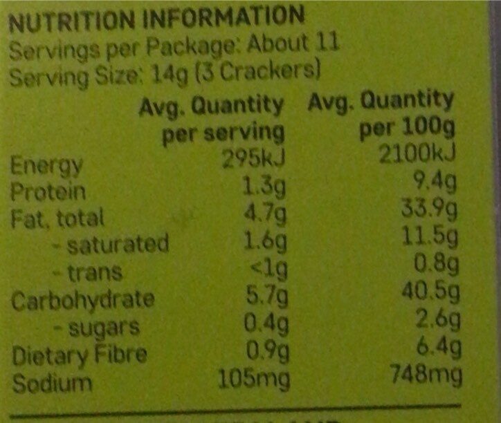 Walnut oat crackers - Nutrition facts
