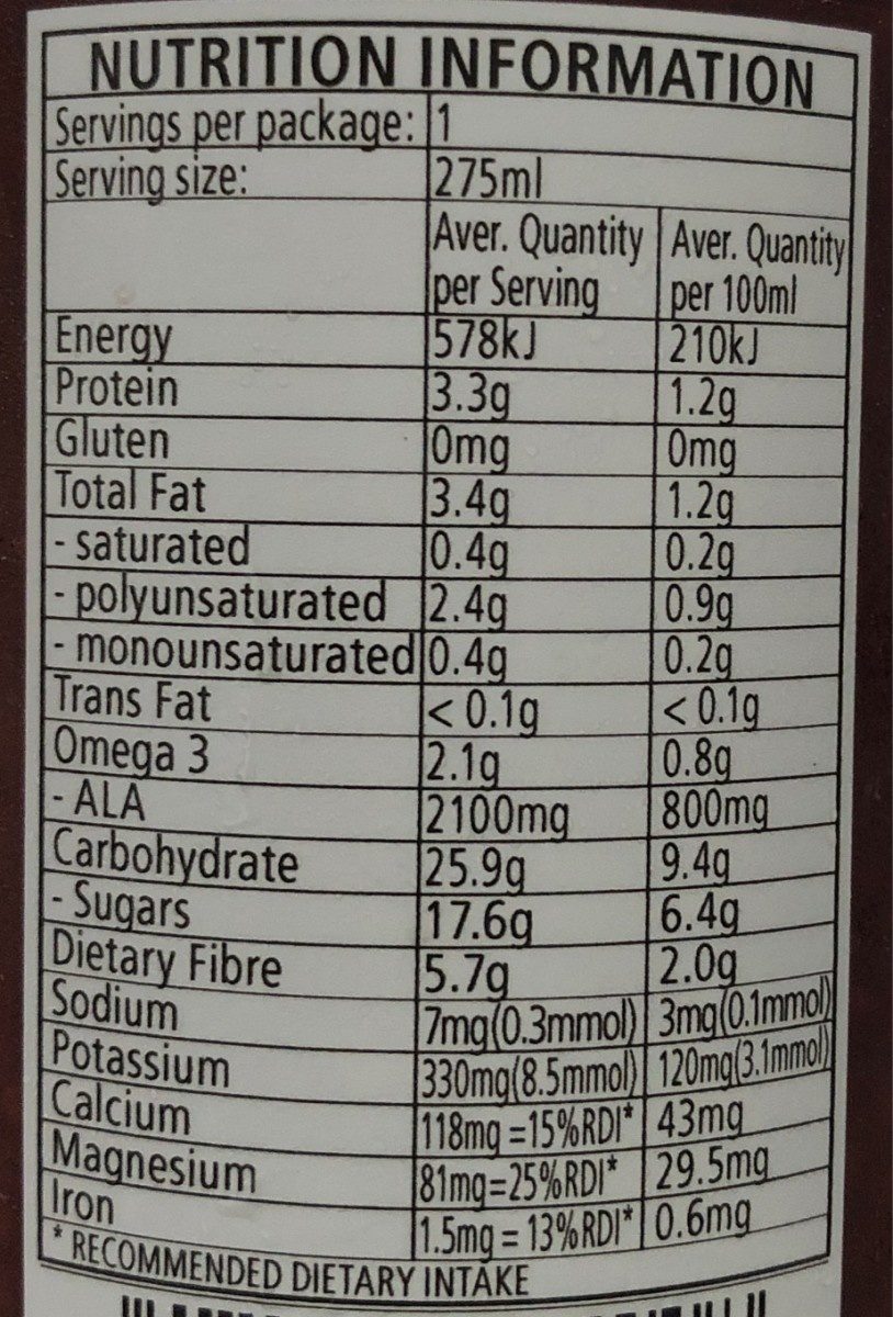 Chia Blueberry - Nutrition facts - fr