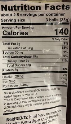 Snack ball chocolate - Nutrition facts - es