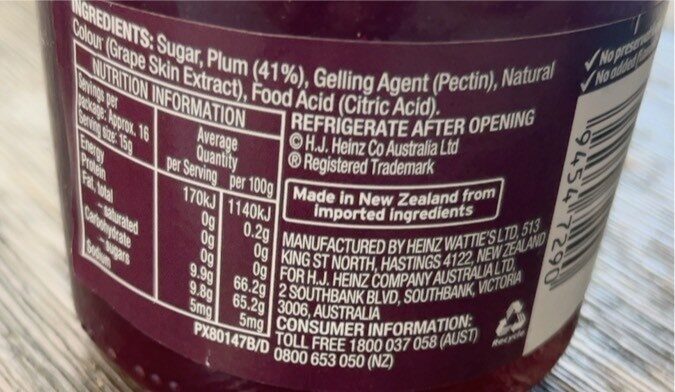 Plum jam - Nutrition facts