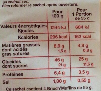 4 brioch’Muffins - Voedingswaarden - fr
