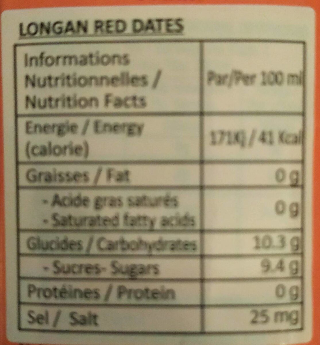 Logan Red Dates drink - Valori nutrizionali - en