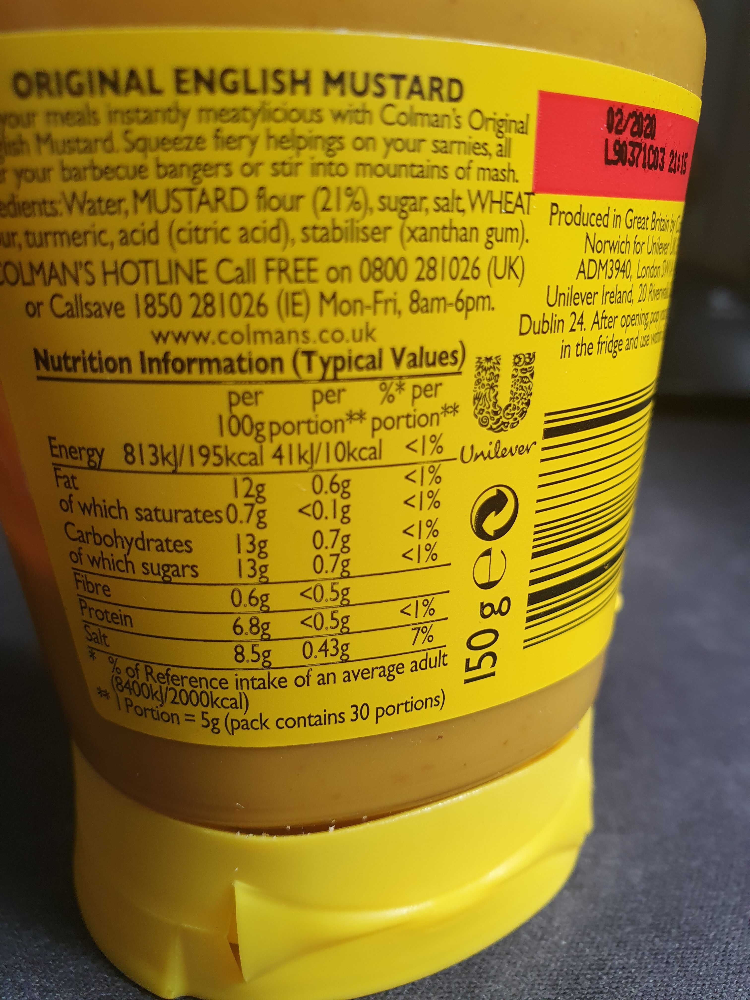 Original English Squeezy Mustard - Nutrition facts