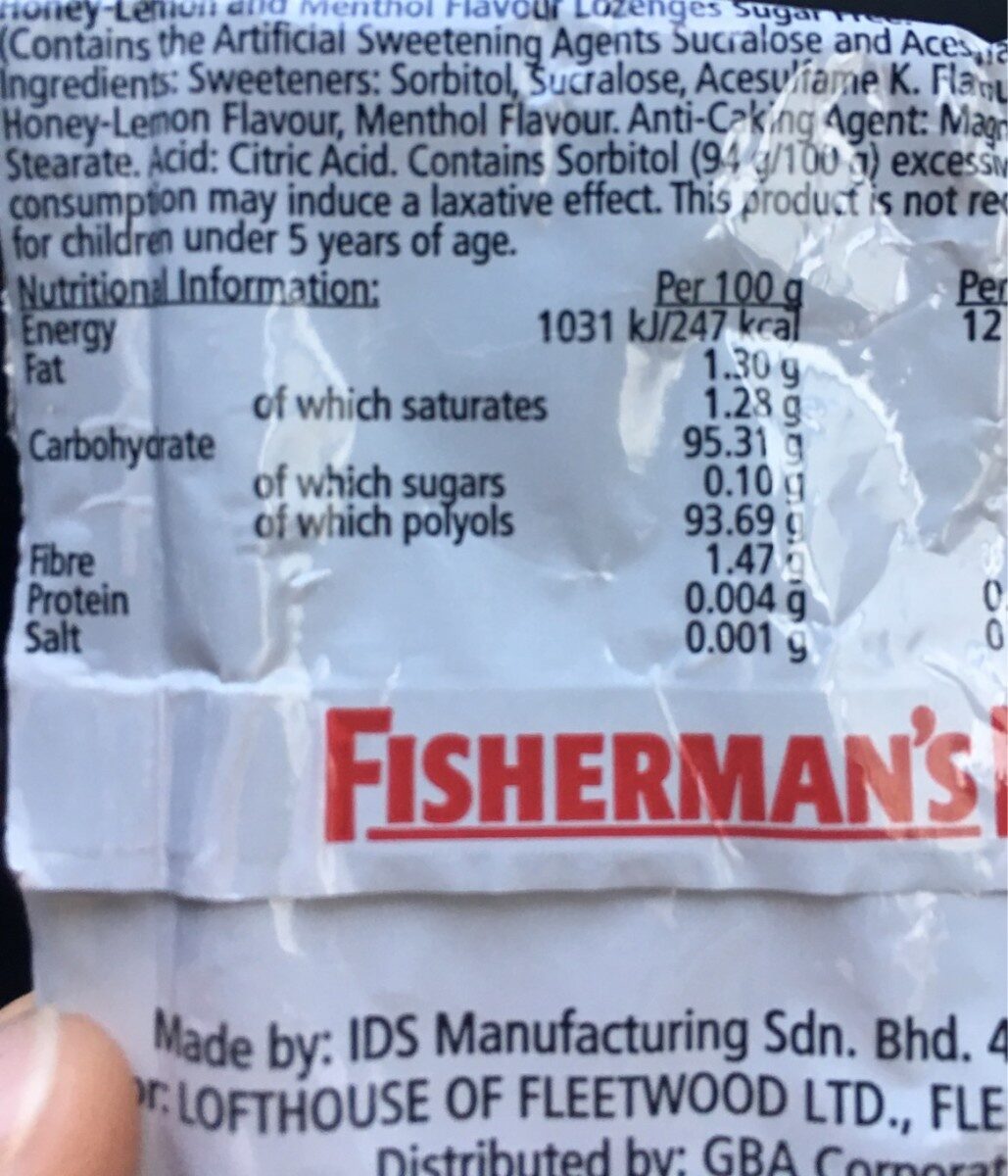 Fisherman's friend - Tableau nutritionnel